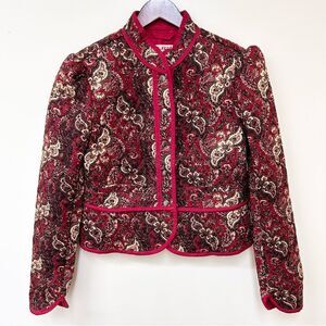 Free People Zoey Jacket Quilted Snap Puff Shoulder Red Paisley Print Small